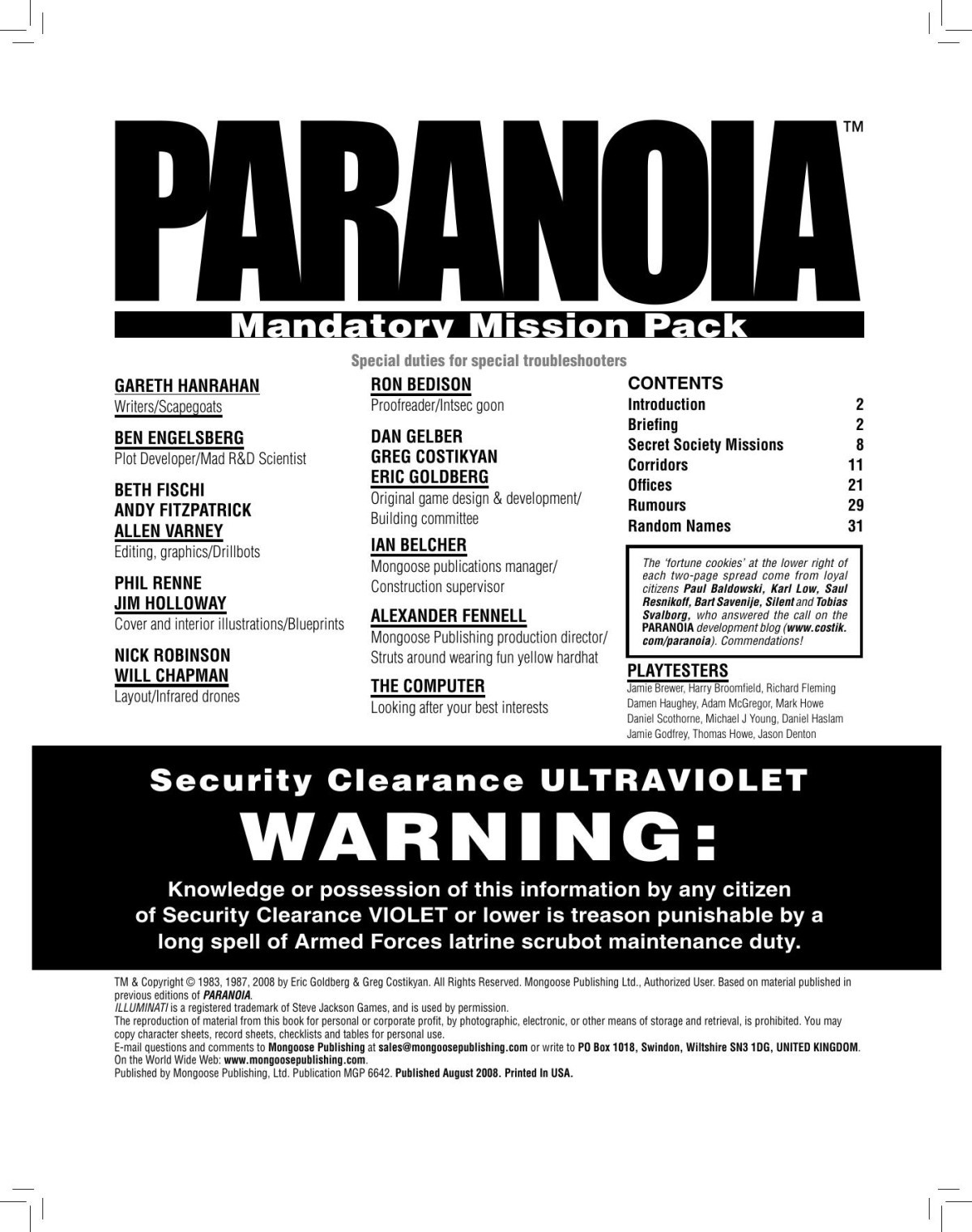 Paranoia Xp Mandatory Mission Pack Mongoose Publishing