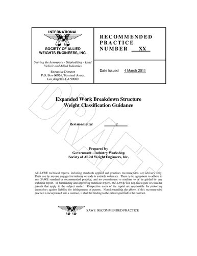 Eswbs Expanded Work Breakdown Structure Weight Classification Guidance International Society Of Allied Weights Engineers