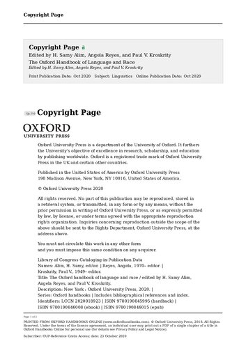 The Oxford Handbook Of Language And Race H Samy Alim Editor