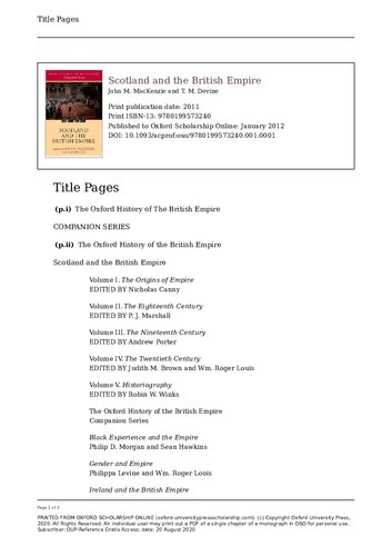 Scotland And The British Empire Online T M Devine