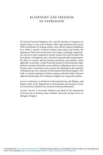 Blasphemy And Freedom Of Expression Comparative Theoretical And Historical Reflections After The Charlie Hebdo Massacre Jeroen Temperman Andras Koltay