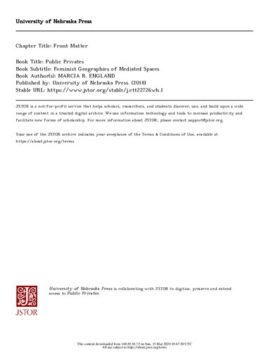 Public Privates Feminist Geographies Of Mediated Spaces Marcia R England