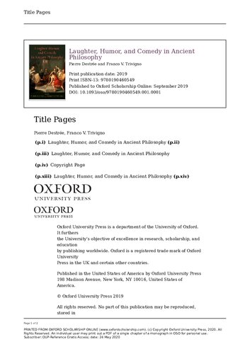 Laughter Humor And Comedy In Ancient Philosophy Pierre Destre Franco V Trivigno