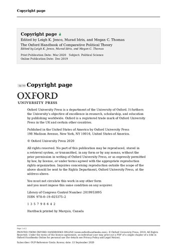 Oxford Handbook Of Comparative Political Theory Online Leigh K Jenco