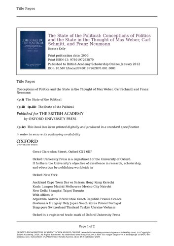 The State Of The Political Conceptions Of Politics And The State In The Thought Of Max Weber Carl Schmitt And Franz Neumann Online Duncan Kelly