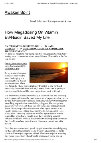 Niacin Vitamin B3 And Depression How Megadosing On Vitamin B3 Niacin Saved My Life Karl Gesslein