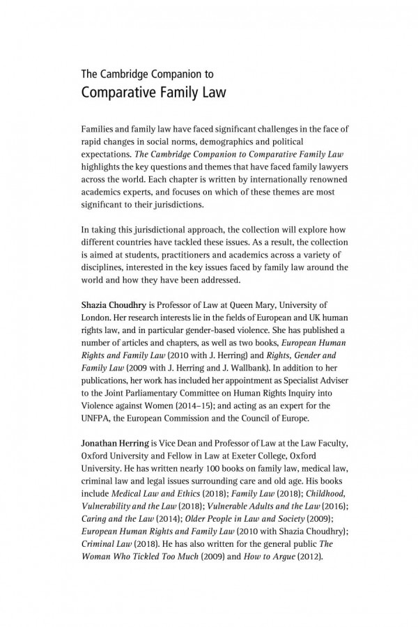 The Cambridge Companion To Comparative Family Law Shazia Choudhry