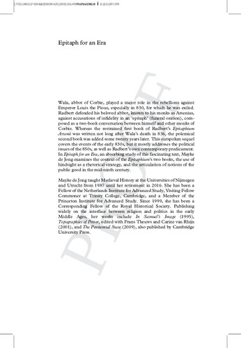 Epitaph For An Era Politics And Rhetoric In The Carolingian World Mayke De Jong