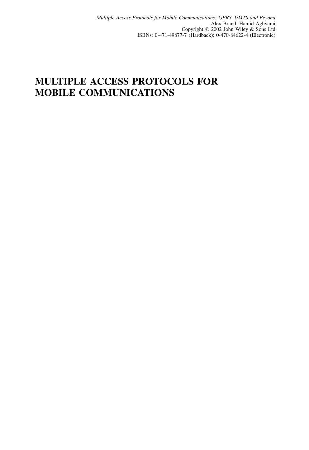 Multiple Access Protocols For Mobile Communications Gprs Umts And Beyond 1st Edition Alex Brand