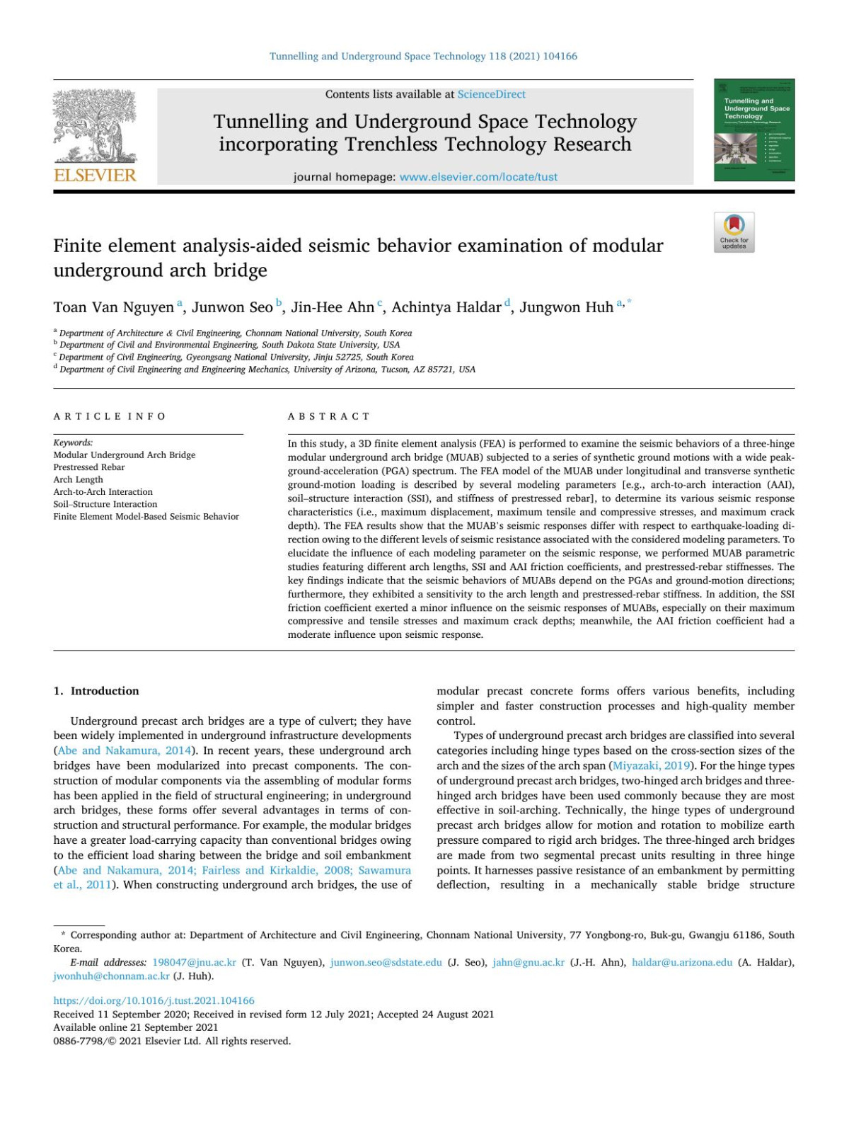 Finite Element Analysisaided Seismic Behavior Examination Of Modular Underground Arch Bridge Toan Van Nguyen