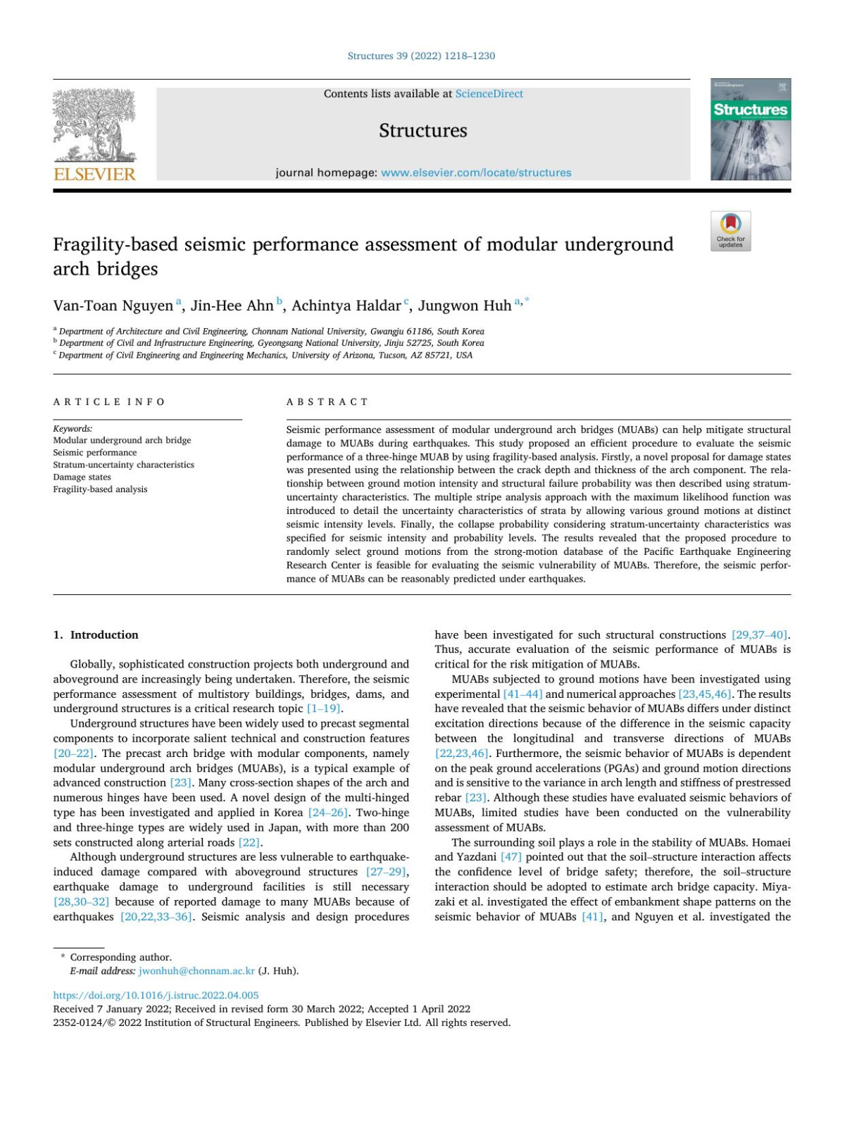Fragilitybased Seismic Performance Assessment Of Modular Underground Arch Bridges Vantoan Nguyen