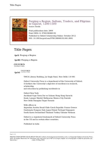 Forging A Region Sultans Traders And Pilgrims In Gujarat 12001500 1online Samira Sheikh