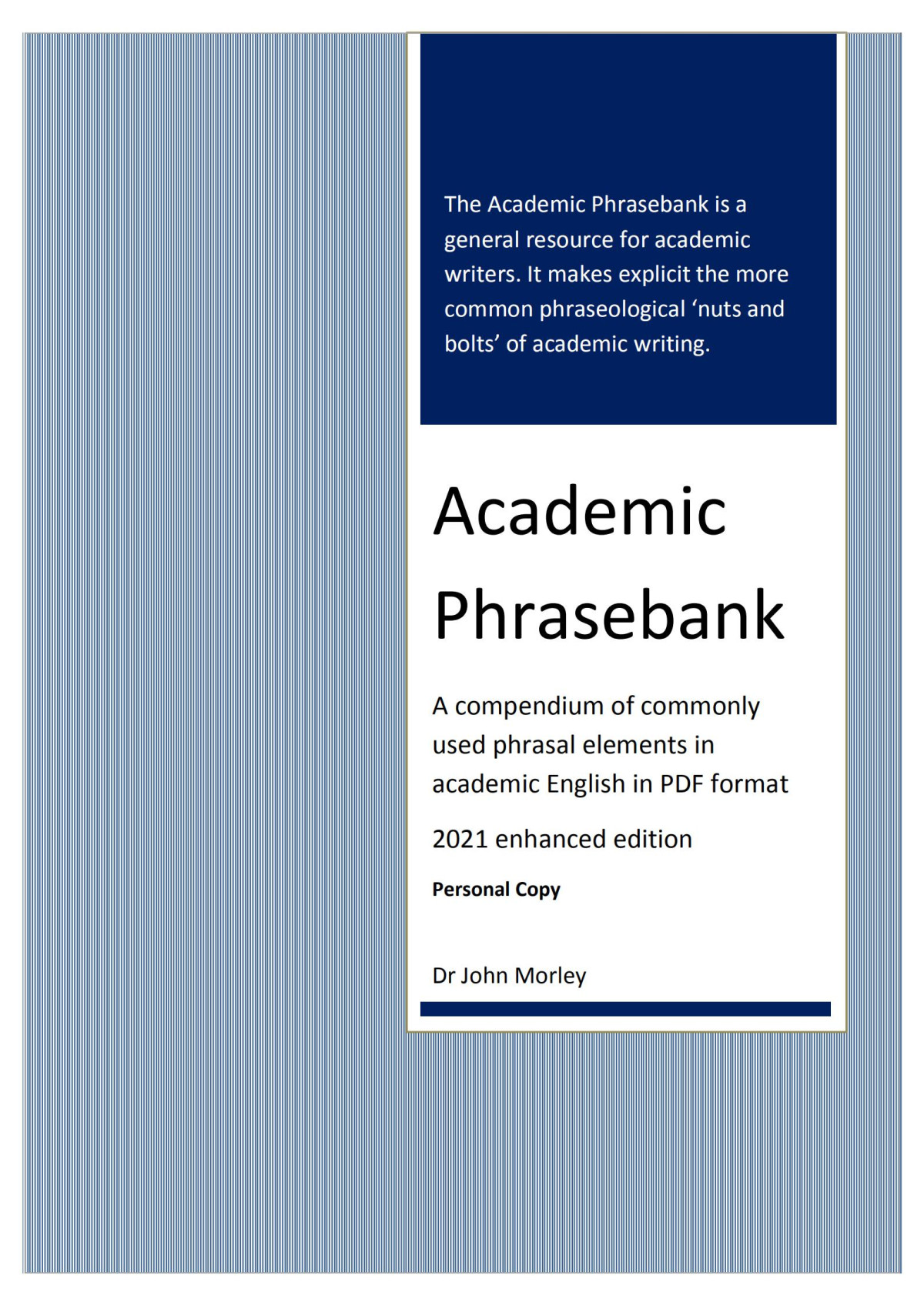 Academic Phrasebank Dr John Morley
