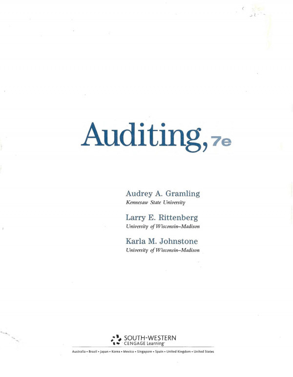 Auditing 7e 7th Edition Audrey A Gramling Larry E Rittenberg Karla M Johnstone