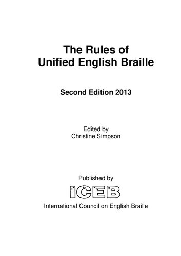 The Rules Of Unified English Braille Second Edition 2013 Christine Simpson