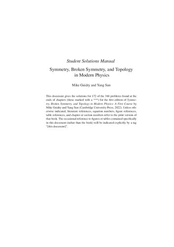 Student Solutions Manual To Symmetry Broken Symmetry And Topology In Modern Physics 1st Edition Mike Guidry