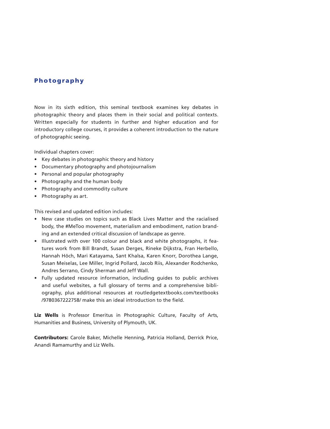 Photography A Critical Introduction Sixth Edition Edited By Liz Wells