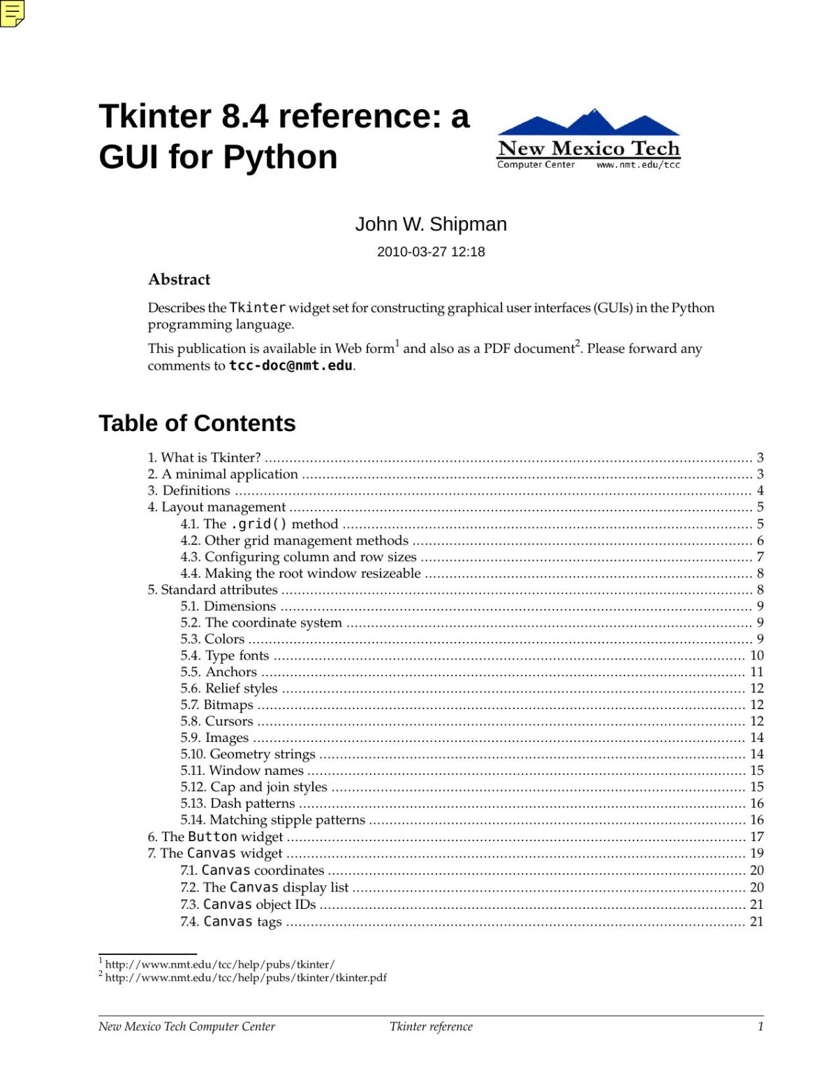 Tkinter 8 4 Reference A Gui For Python John W Shipman