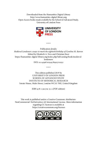 Medieval Londoners Essays To Mark The Eightieth Birthday Of Caroline M Barron Elizabeth A New Editor
