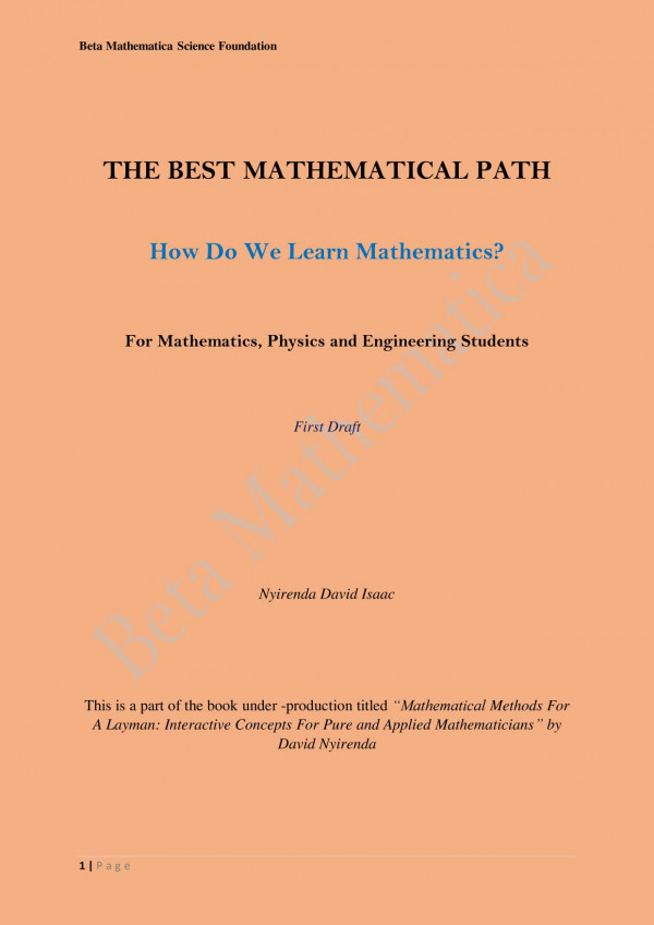 The Best Mathematical Path First Draft By David I Nyirenda 1st Edition David Isaac Nyirenda