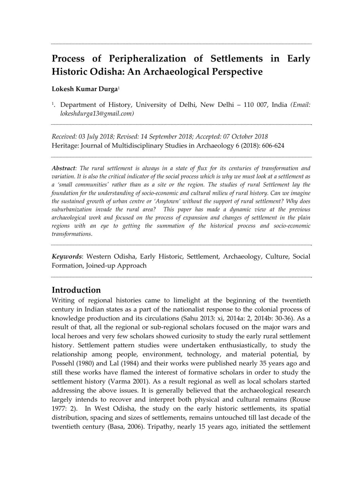 Process Of Peripheralization Of Settlements In Early Historic Odisha Lokesh Durga