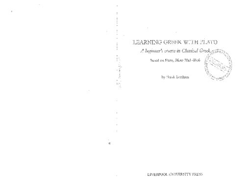 Learning Greek With Plato A Beginners Course In Classical Greek Frank Beetham
