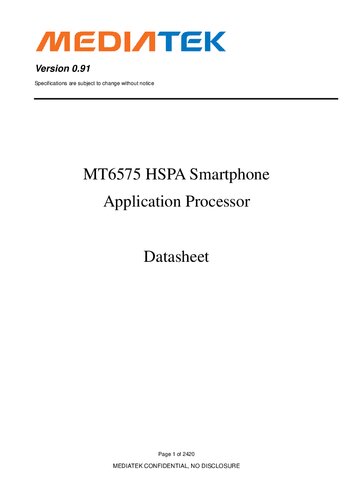 Mt6575 Hspa Smartphone Application Processor Datasheet 091 Mediatek Inc