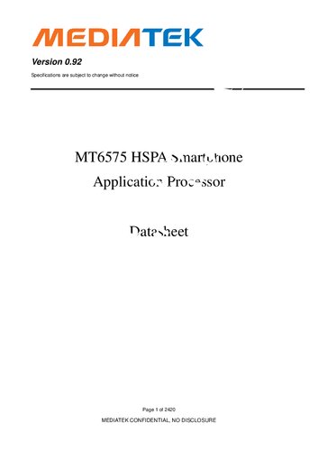 Mt6575 Hspa Smartphone Application Processor Datasheet 092 Mediatek Inc
