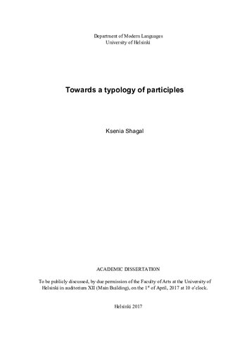 Towards A Typology Of Participles Ksenia Shagal