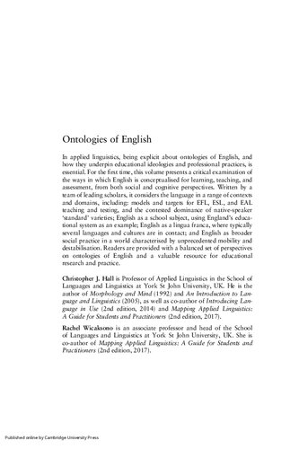 Ontologies Of English Conceptualising The Language For Learning Teaching And Assessment 1st Edition Christopher J Hall