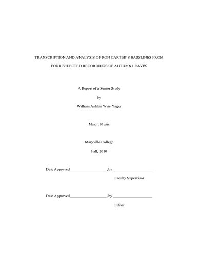 Tanscription And Analisys Of Ron Carters Basslines Ashton William Yager