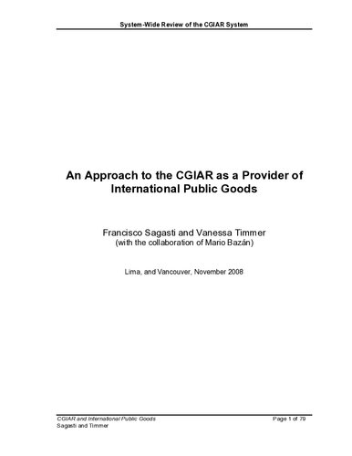 An Approach To The Cgiar As A Provider Of International Public Goods Francisco Sagasti