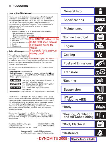 0206 Dc5 Acura Rsx Shopservice Manual 1st Edition Honda