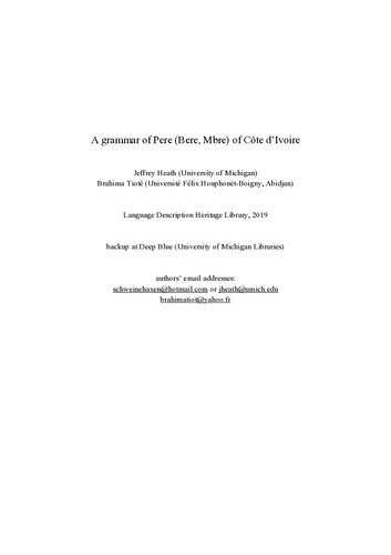 A Grammar Of Pere Bere Mbre Of Côte Divoire Jeffrey Heath