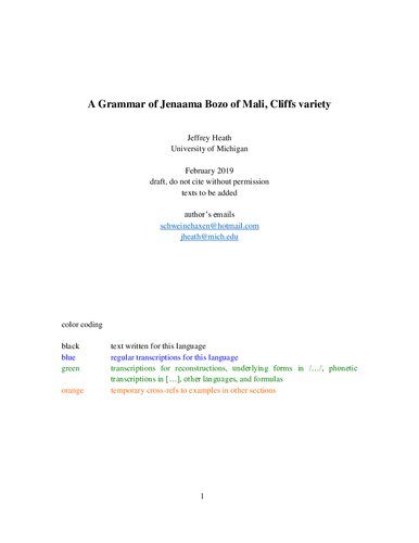 A Grammar Of Jenaama Bozo Of Mali Cliffs Variety Jeffrey Heath
