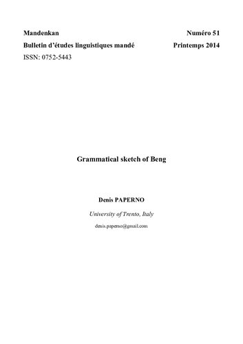 Grammatical Sketch Of Beng Denis Paperno