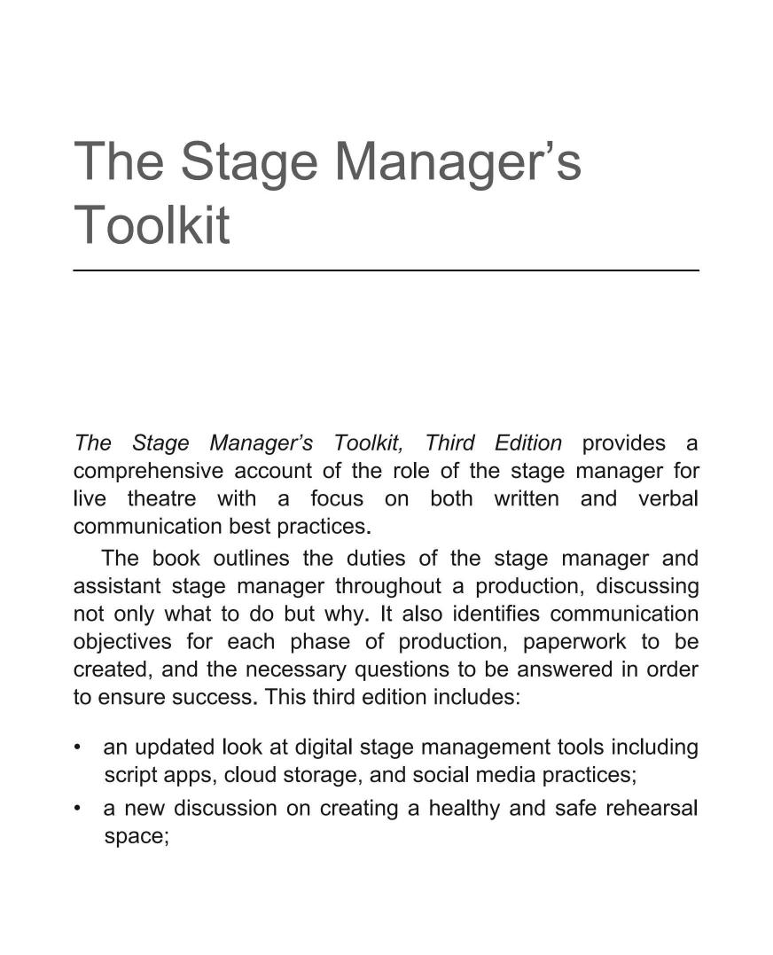 The Stage Managers Toolkit 3rd Edition Laurie Kincman