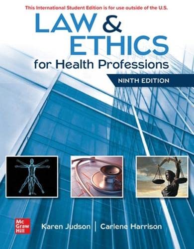 Law Ethics For Health Professions 9e Jan 27 20201260021947mcgraw Hill Karen Judson