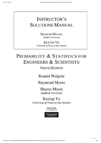 Probability Statistics For Engineers Scientists Solutions Manual 9th Edition Walpole Myers Ye
