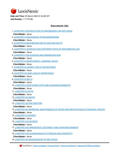 Mulla Principles Of Mahomedan Law Incorporating The Recent Triple Talaq Judgment Along With Relevant Extracts 20th Edition Dinshah Fardunji Mulla