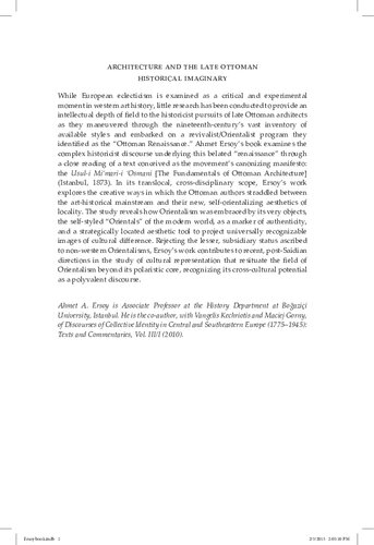Architecture And The Late Ottoman Historical Imaginary Ahmet E Ersoy