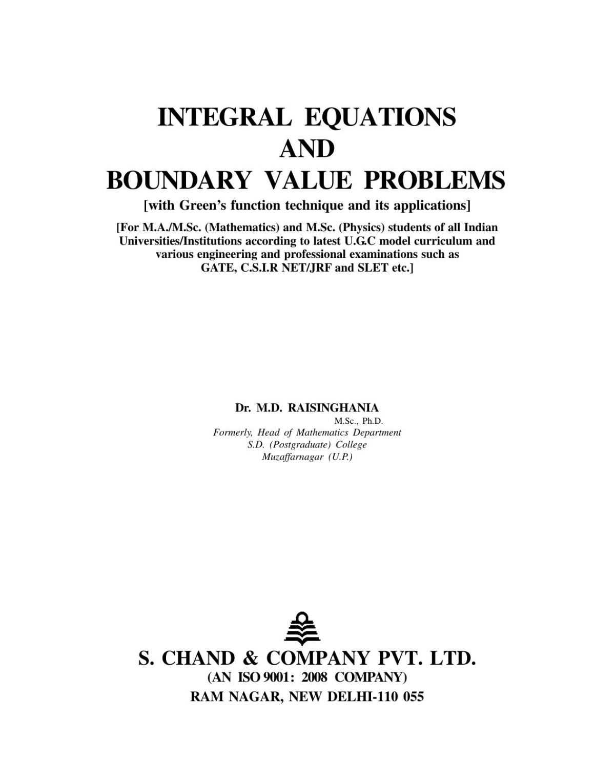 Integral Equation And Boundary Condition Dr Md Raisinghania