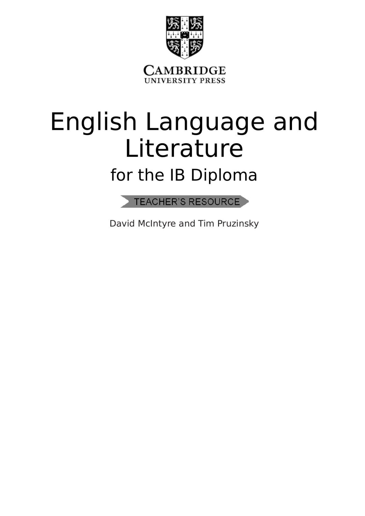 English Language And Literature Teachers Resource David Mcintyre