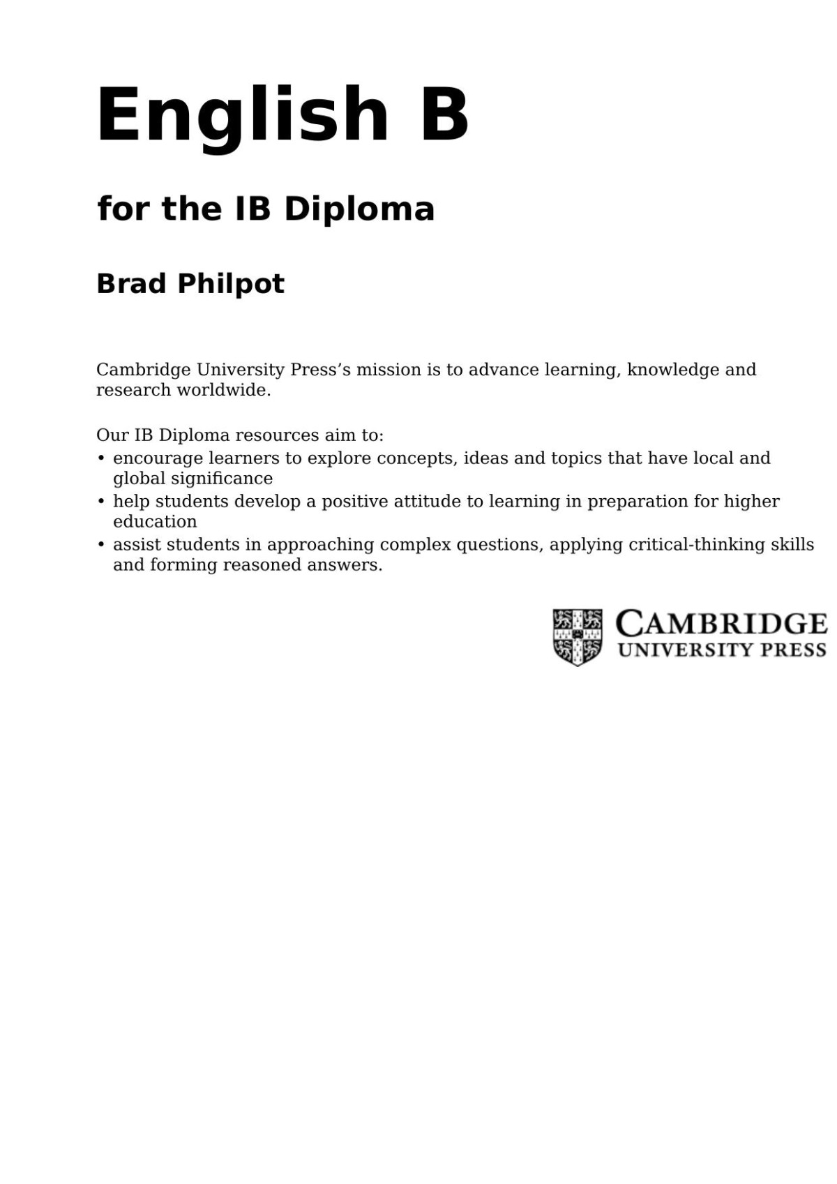 English B For The Ib Diploma 2nd Edition Brad Philpot