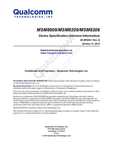 Msm8909msm8209msm8208 Device Specification Advance Information 80np4081 Rev B Qualcomm Technologies Inc