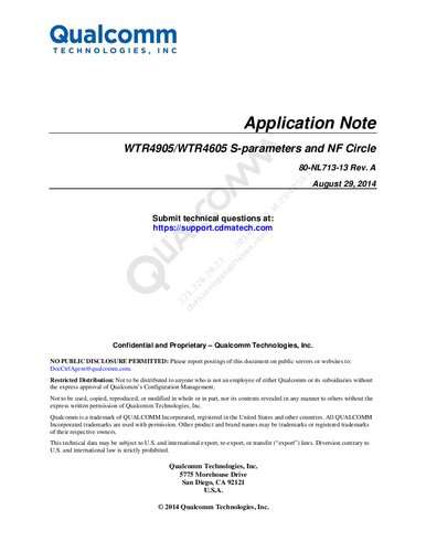Wtr4905wtr4605 Sparameters And Nf Circle Application Note 80nl71313 Rev A Qualcomm Technologies Inc