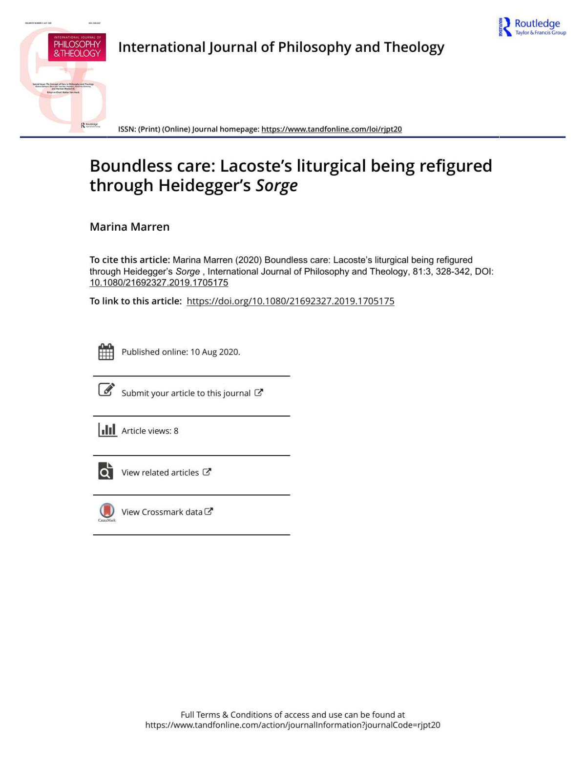 Boundless Care Lacostes Liturgical Being Refigured Through Heideggers Sorge Marina Marren