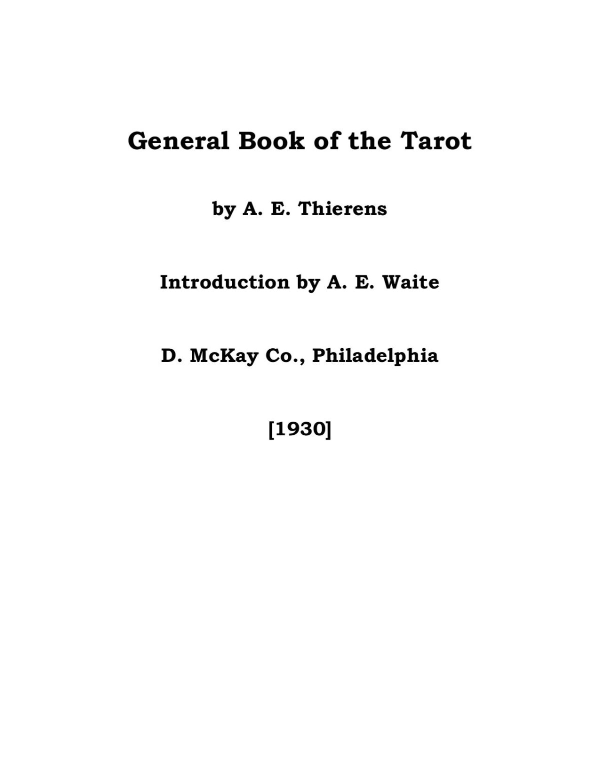 General Book Of The Tarot A E Thierens