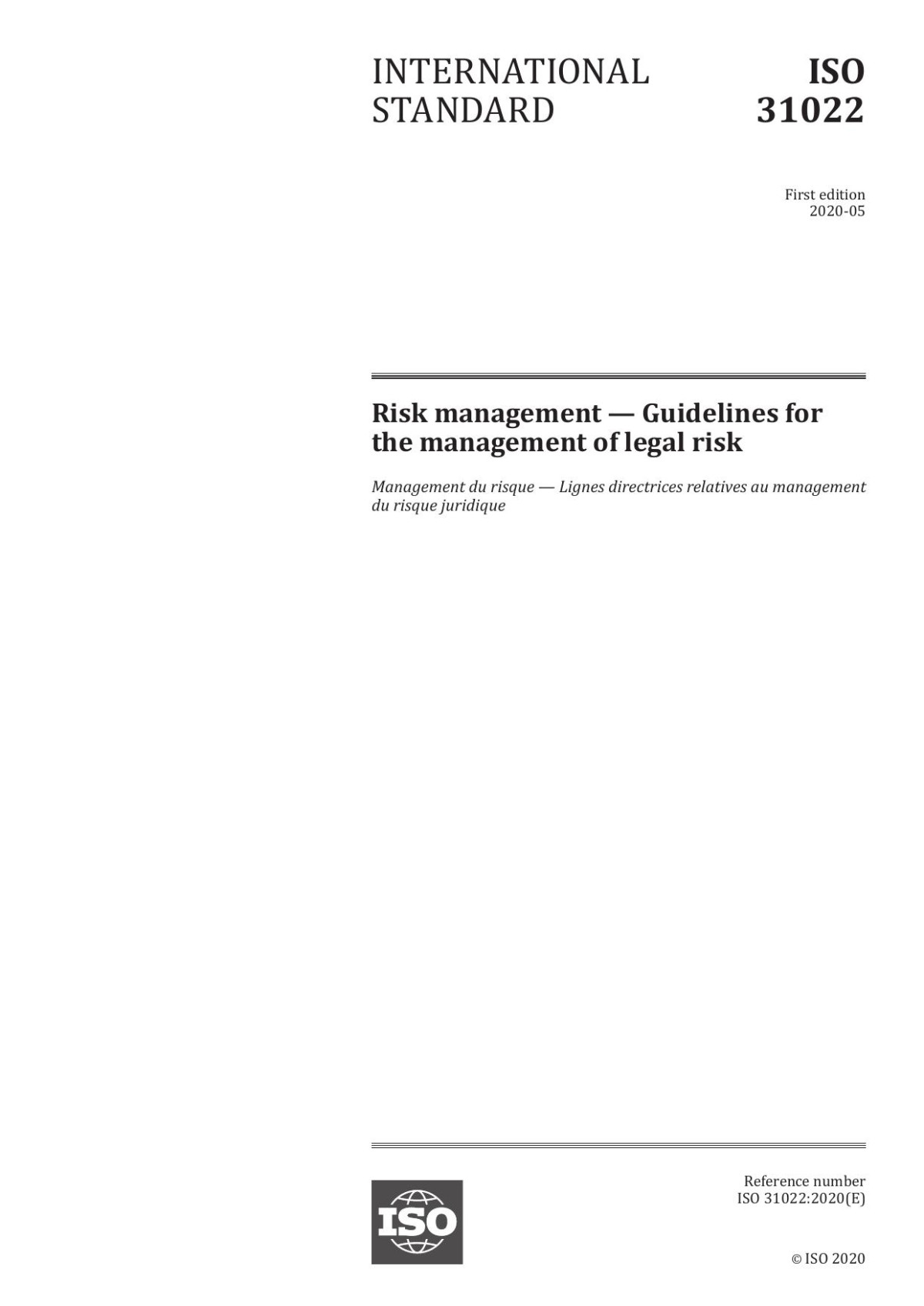 Iso 310222020 Risk Management Guidelines For The Management Of Legal Risk 1st Edition Iso
