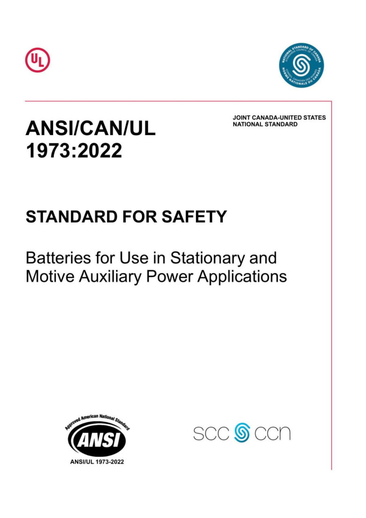 Standard For Safety Batteries For Use In Stationary And Mobile Applications Ul 19732022 February 25 2022 3rd Edition Ansi